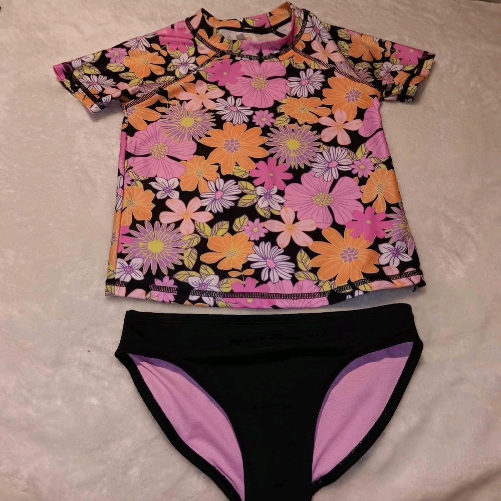 Floral Kids Swim Set - Pink and Black